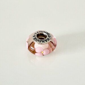 PANDORA Pink Flower Murano Glass Sterling Silver Charm